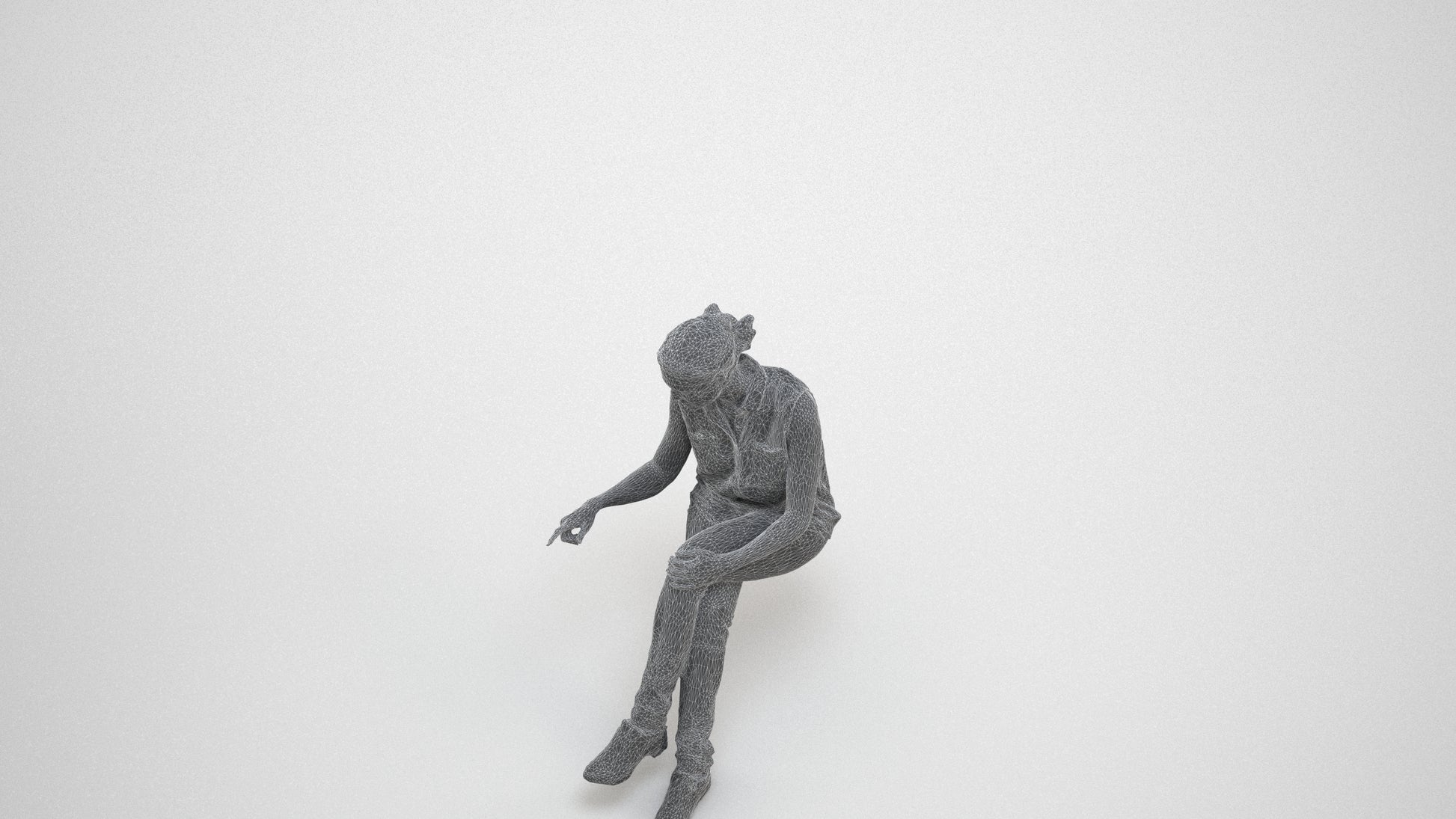 realistic 3D people woman casual sitting, render-ready for V-Ray and Corona, FBX OBJ, wireframe three-quarter view