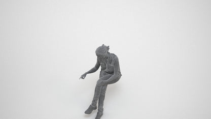 realistic 3D people woman casual sitting, render-ready for V-Ray and Corona, FBX OBJ, wireframe three-quarter view