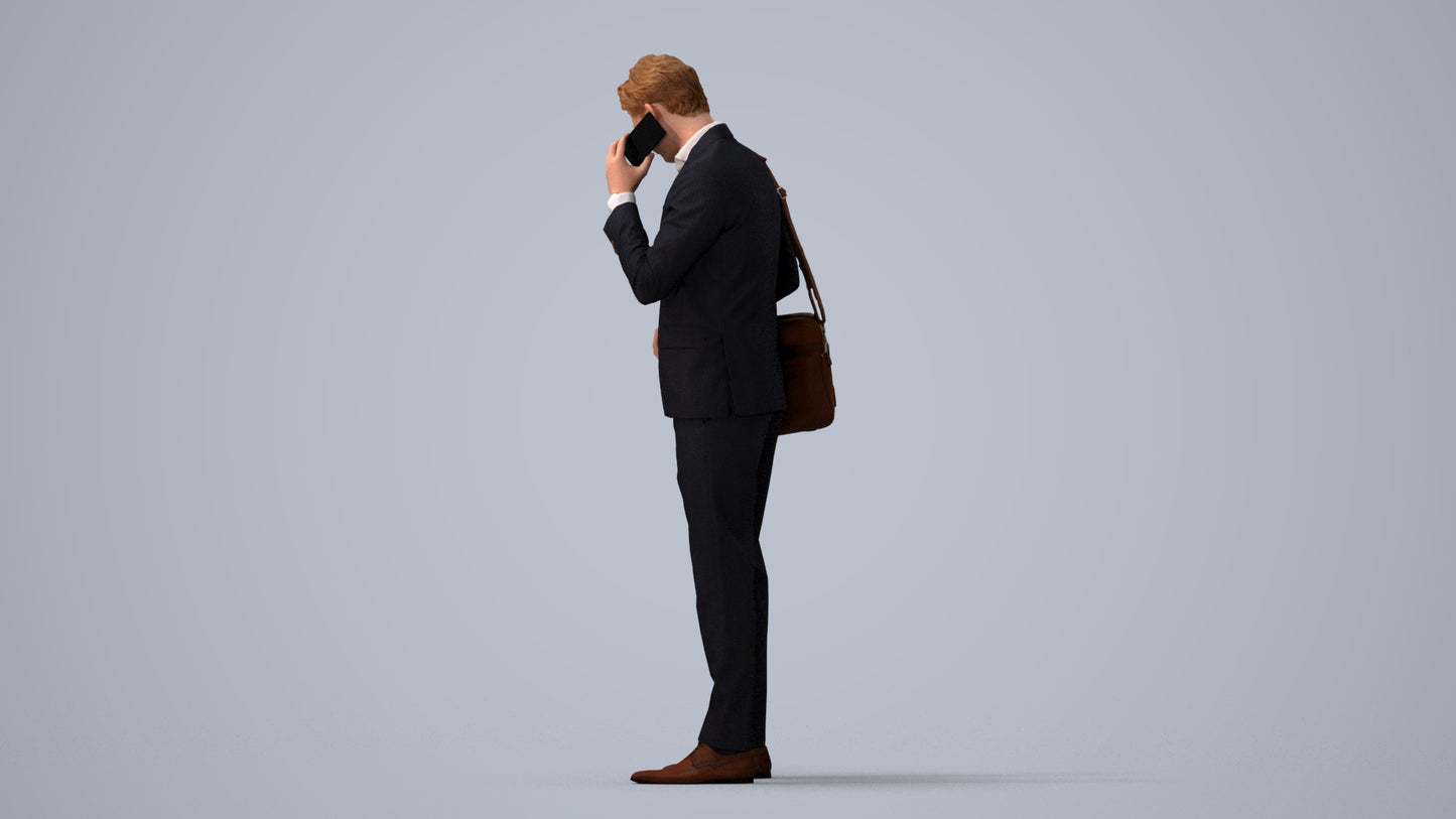 3D human model man business, photogrammetry scanned person for archviz, three-quarter view render