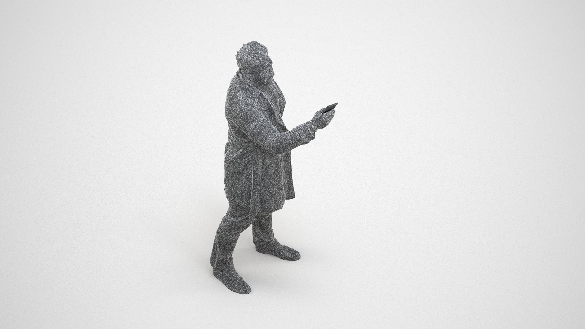 photogrammetry 3D man casual standing, realistic human model archviz FBX, wireframe three-quarter view