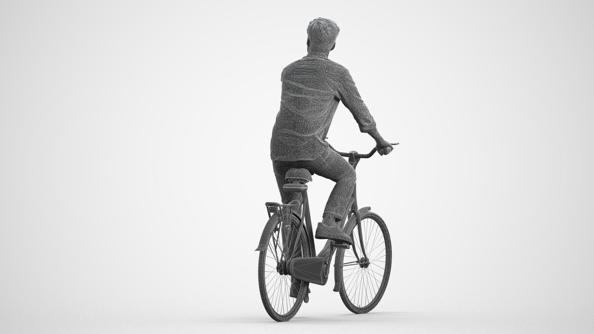 photogrammetry 3D man casual cycling, realistic human model archviz FBX, wireframe front view