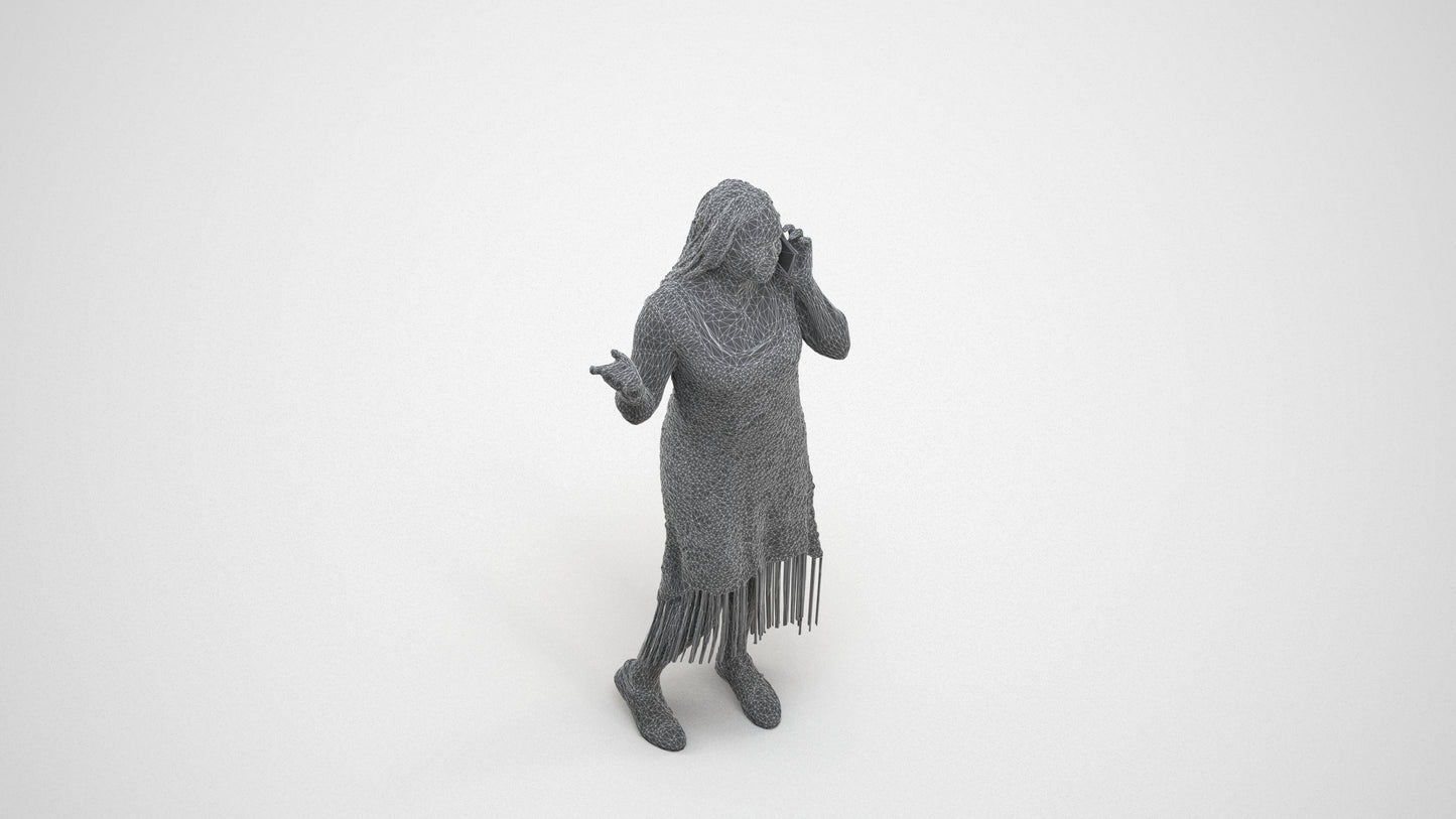 photogrammetry 3D woman casual standing, realistic human model archviz FBX, wireframe three-quarter view