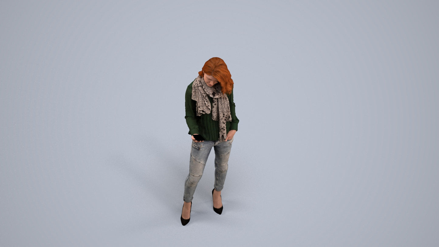 3D scanned woman standing casual, photorealistic archviz people for Enscape and SketchUp, back view render