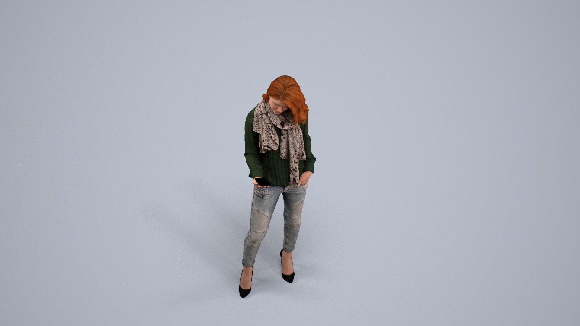 3D scanned woman standing casual, photorealistic archviz people for Enscape and SketchUp, back view render