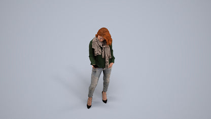 3D scanned woman standing casual, photorealistic archviz people for Enscape and SketchUp, back view render