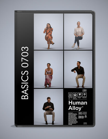realistic 3D humans sitting pack, 5 archviz people FBX OBJ for Blender