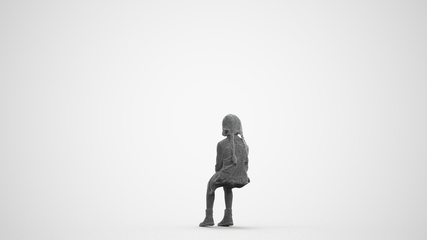 realistic 3D human girl casual kids, archviz people FBX OBJ for Blender, wireframe front view