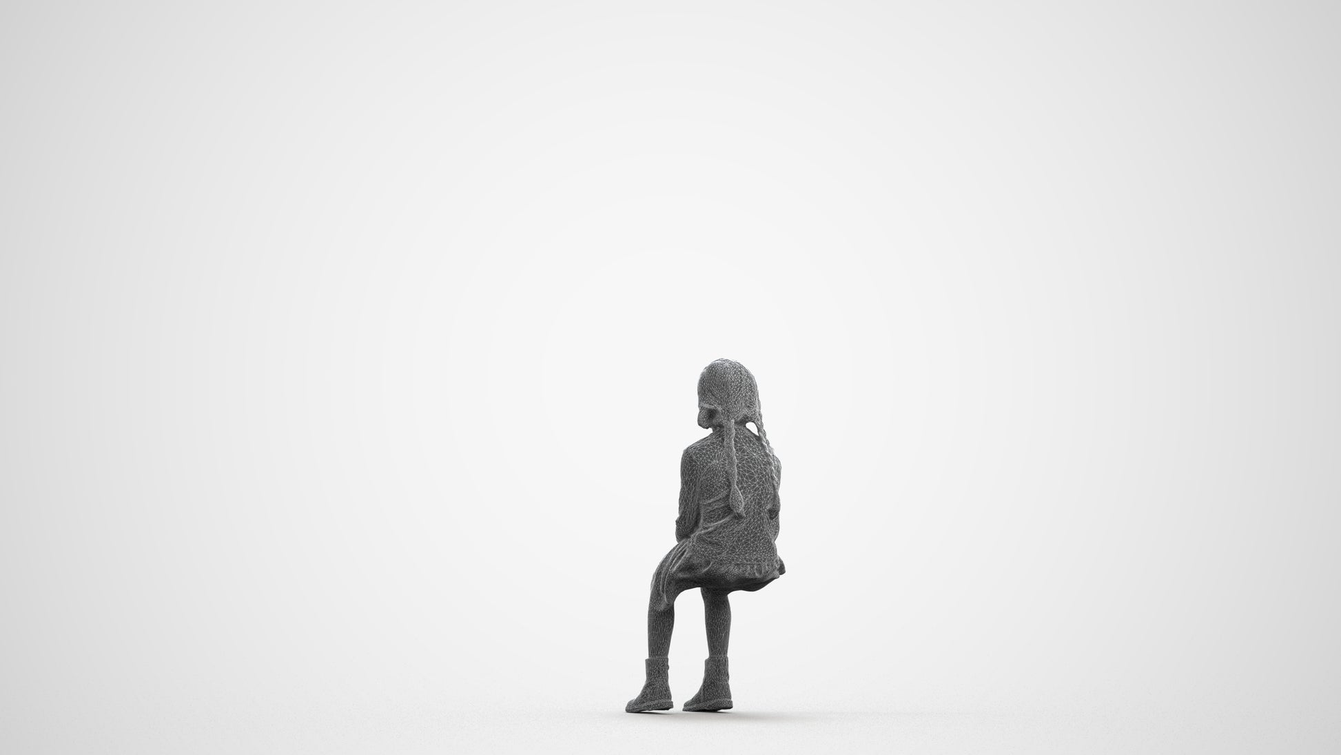 realistic 3D human girl casual kids, archviz people FBX OBJ for Blender, wireframe front view