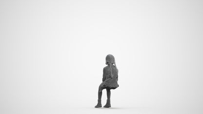 realistic 3D human girl casual kids, archviz people FBX OBJ for Blender, wireframe front view