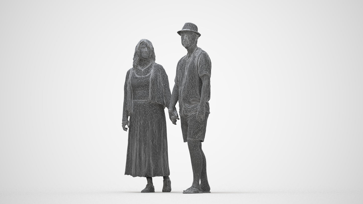 realistic 3D human woman couple, archviz people FBX OBJ for Blender, wireframe back view