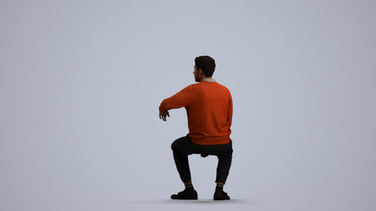 photogrammetry 3D man casual sitting, realistic human model archviz FBX, front view render