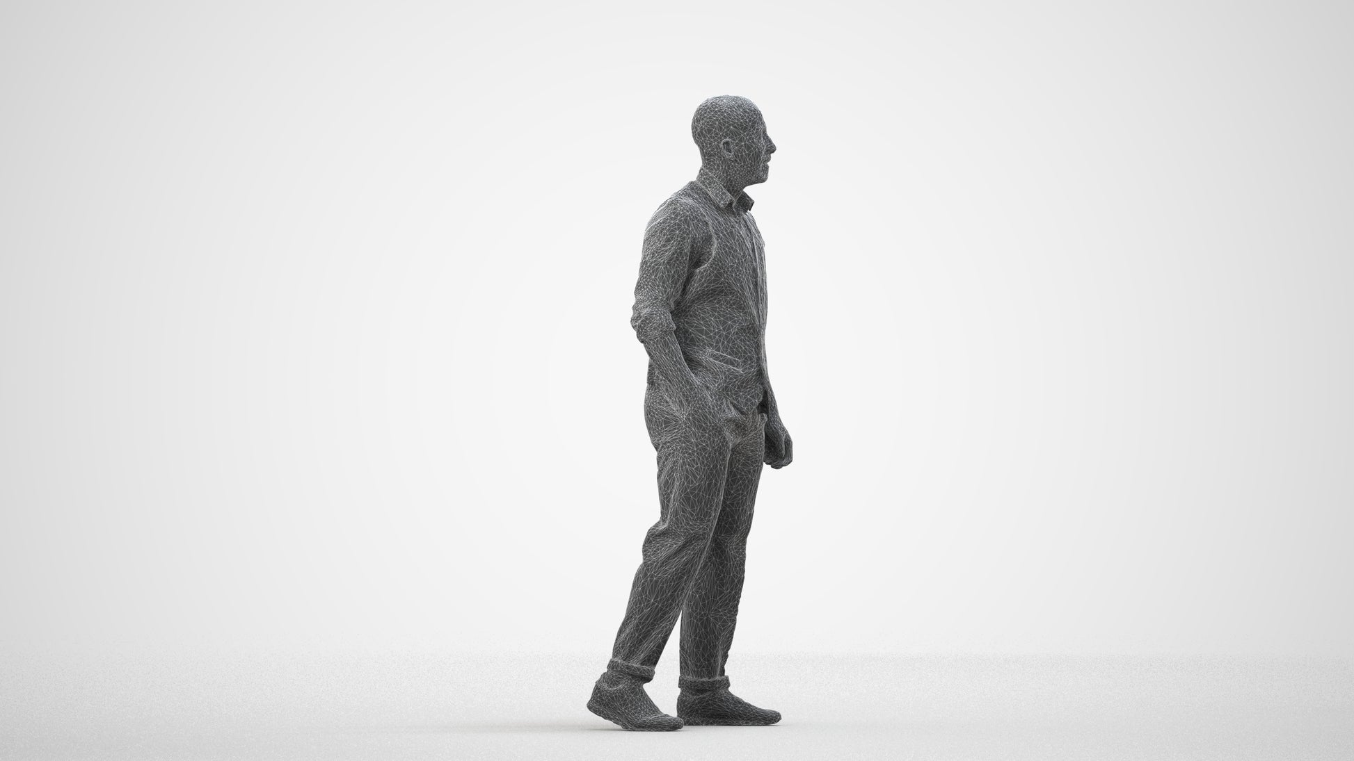 scanned 3D man business, photogrammetry people for Enscape and V-Ray, wireframe side view