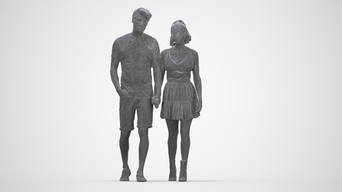 scanned 3D woman casual couple, photogrammetry people for Enscape and V-Ray, wireframe back view