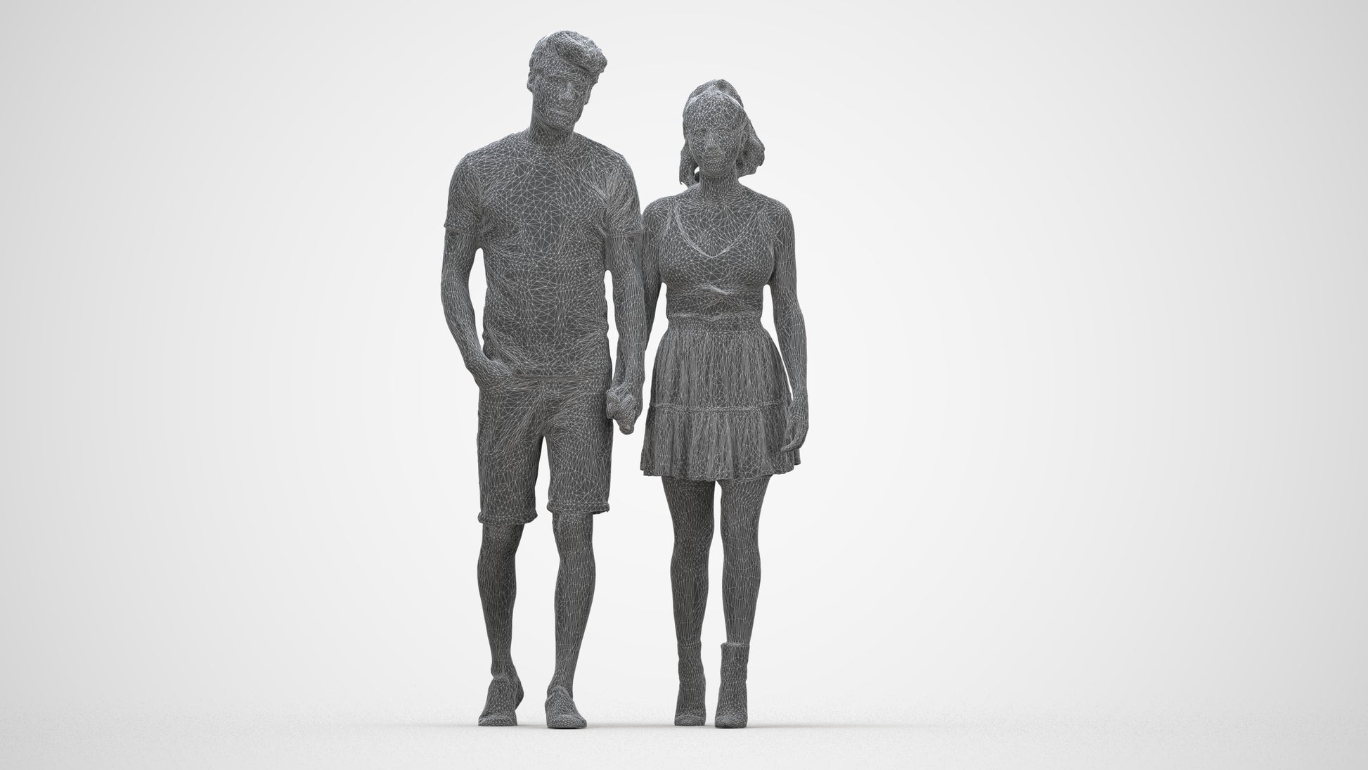scanned 3D woman casual couple, photogrammetry people for Enscape and V-Ray, wireframe back view