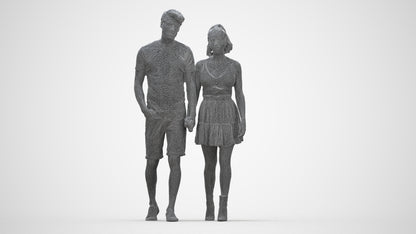 scanned 3D woman casual couple, photogrammetry people for Enscape and V-Ray, wireframe back view