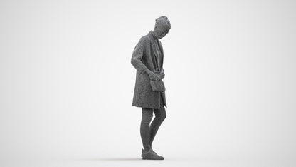 3D people model woman casual standing, scanned human for 3ds Max rendering, wireframe side view