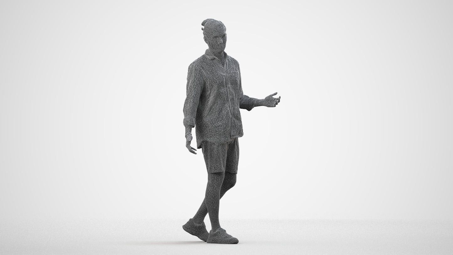 scanned 3D man casual walking, photogrammetry people for Enscape and V-Ray, wireframe side view