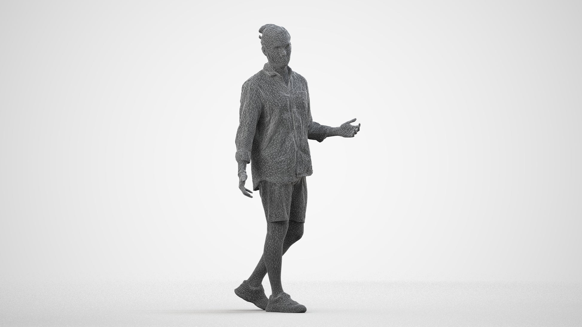 scanned 3D man casual walking, photogrammetry people for Enscape and V-Ray, wireframe side view