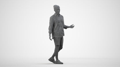 scanned 3D man casual walking, photogrammetry people for Enscape and V-Ray, wireframe side view