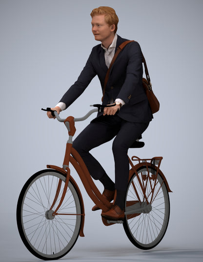 photogrammetry 3D man business cycling, realistic human model archviz FBX