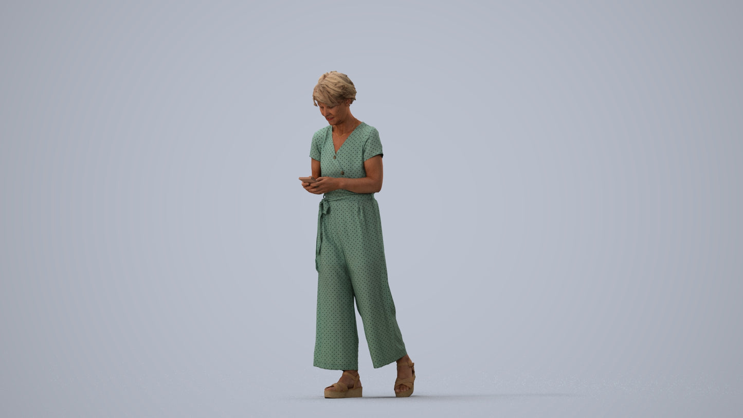 scanned 3D senior woman casual walking, photogrammetry people for Enscape and V-Ray, three-quarter view render