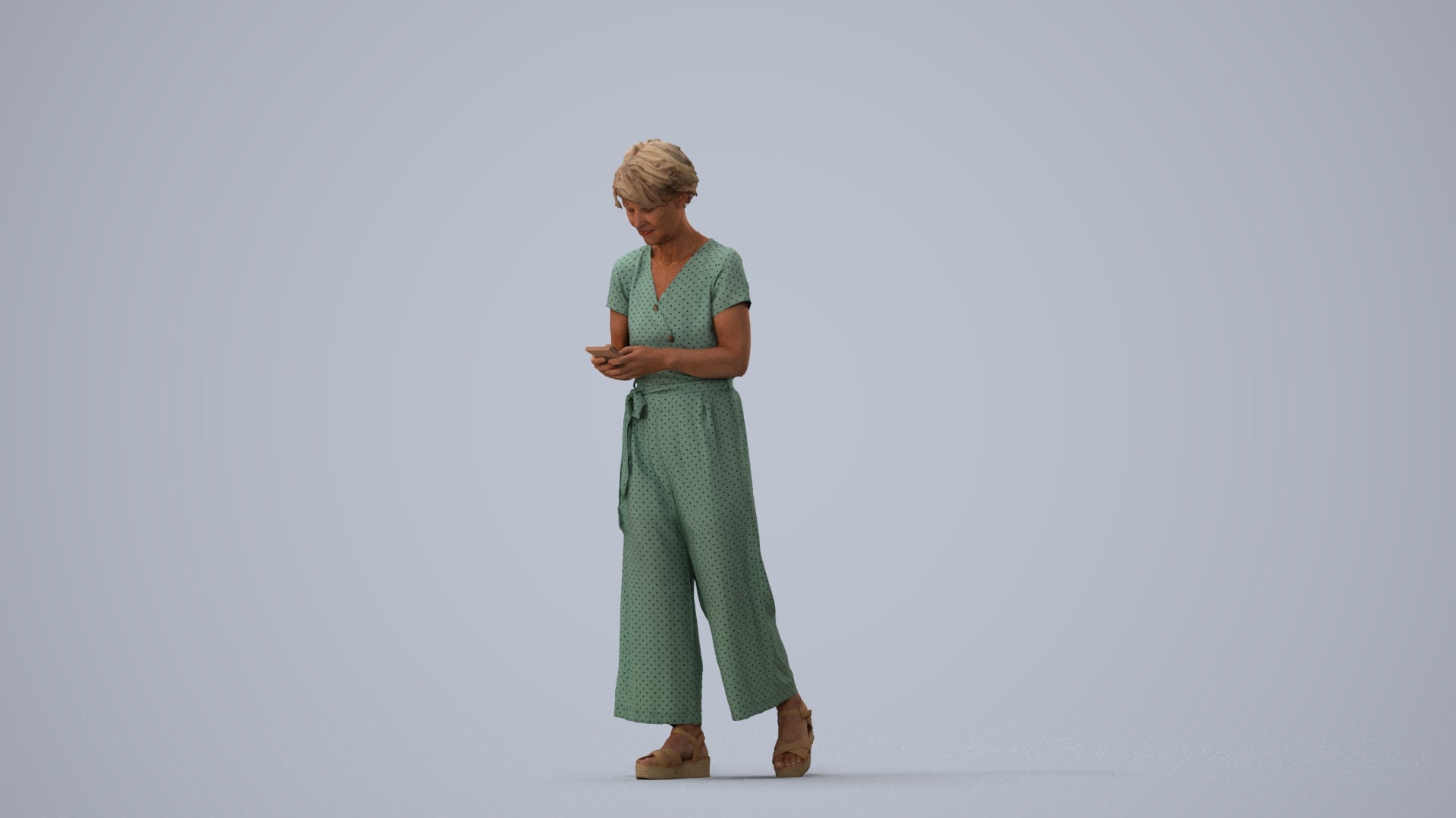scanned 3D senior woman casual walking, photogrammetry people for Enscape and V-Ray, three-quarter view render