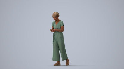 scanned 3D senior woman casual walking, photogrammetry people for Enscape and V-Ray, three-quarter view render