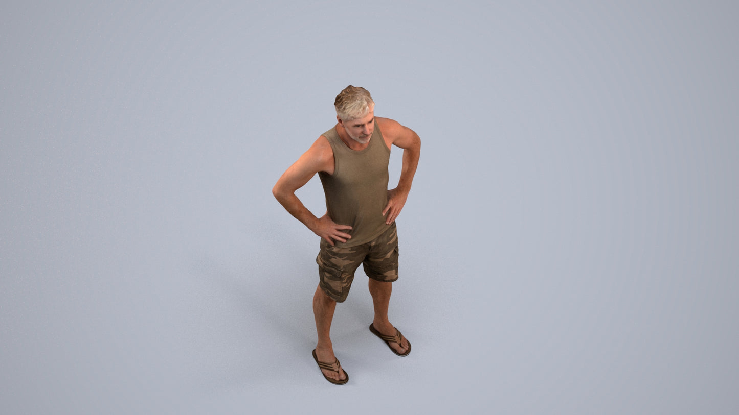 realistic 3D human man casual standing, archviz people FBX OBJ for Blender, back view render