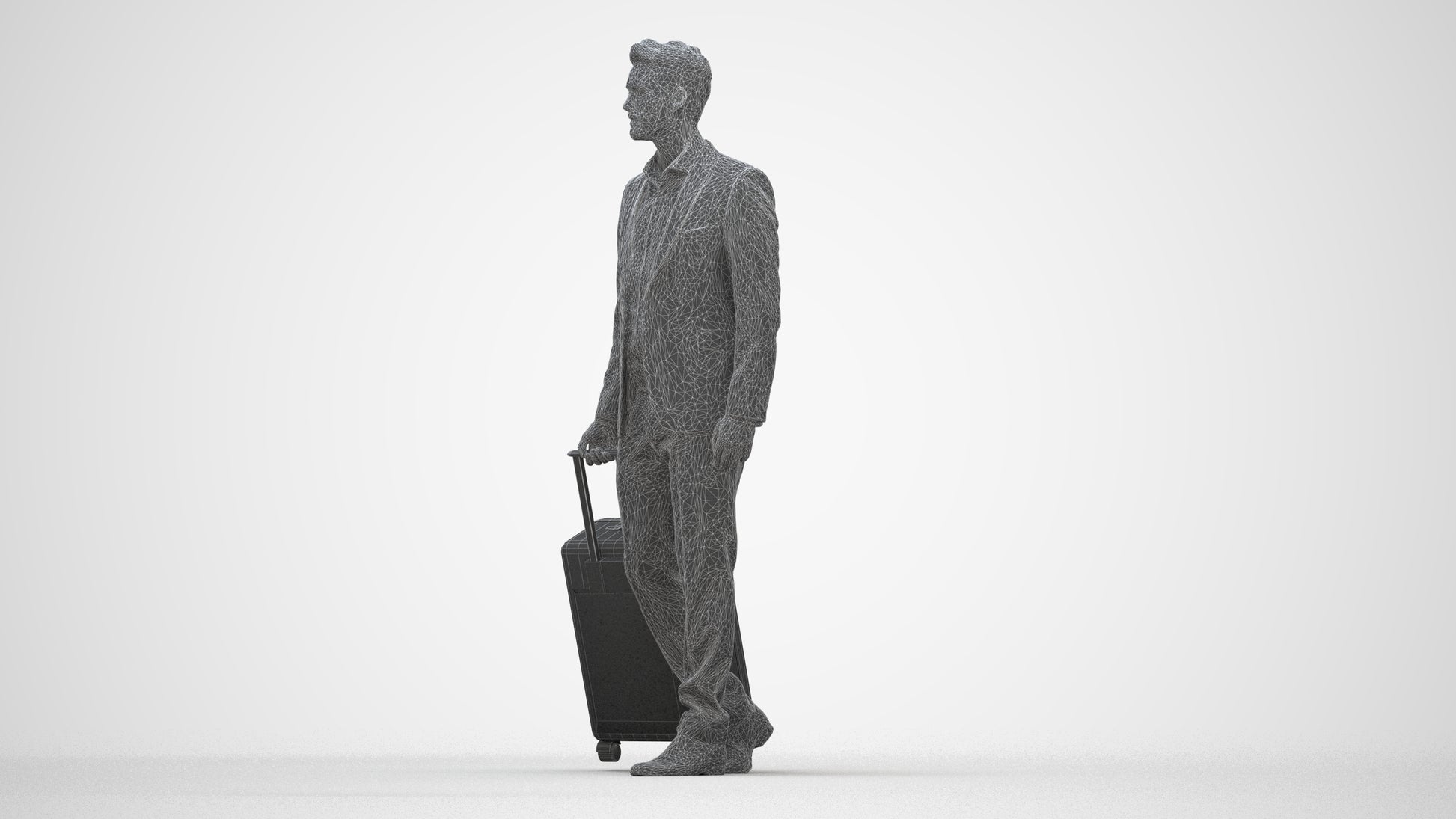 realistic 3D human man business, archviz people FBX OBJ for Blender, wireframe back view
