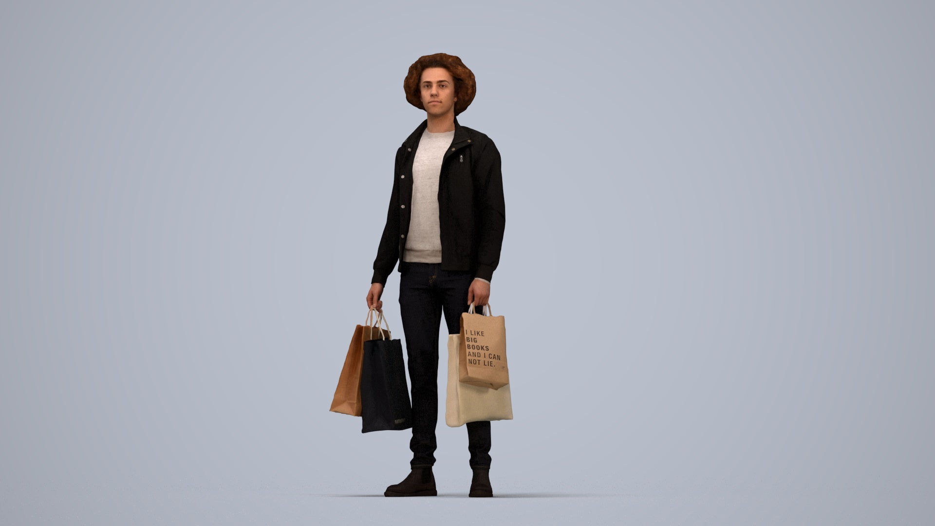 3D people model man formal, scanned human for 3ds Max rendering, top-down view render