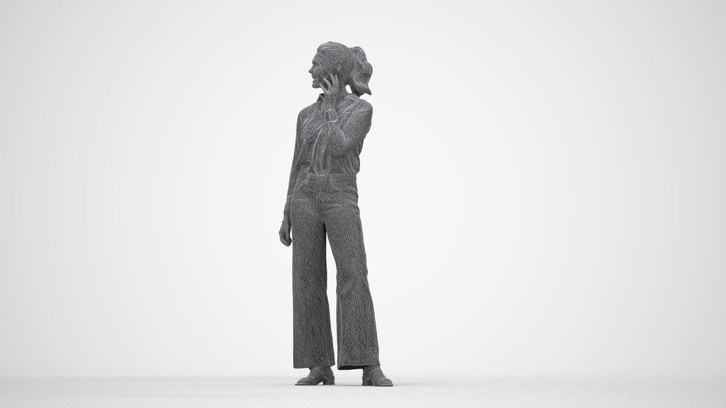 3D people model woman casual standing, scanned human for 3ds Max rendering, wireframe back view