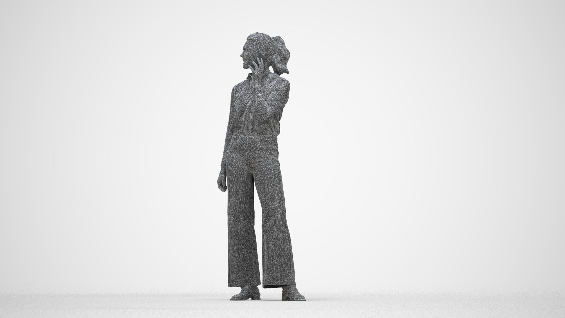 3D people model woman casual standing, scanned human for 3ds Max rendering, wireframe back view