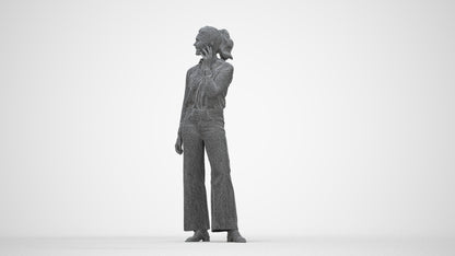 3D people model woman casual standing, scanned human for 3ds Max rendering, wireframe back view