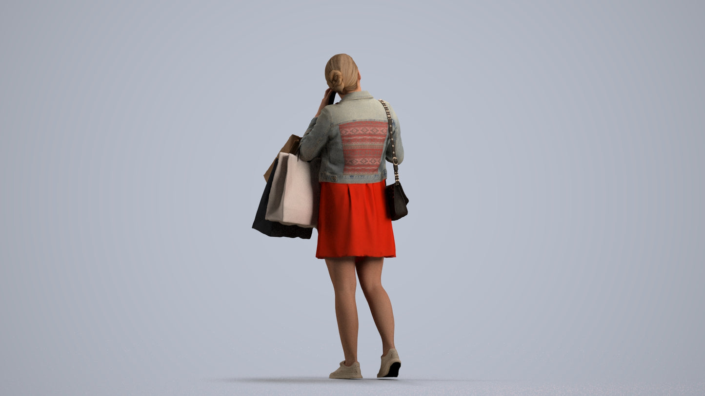 scanned 3D woman casual shopping, photogrammetry people for Enscape and V-Ray, front view render