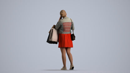 scanned 3D woman casual shopping, photogrammetry people for Enscape and V-Ray, front view render
