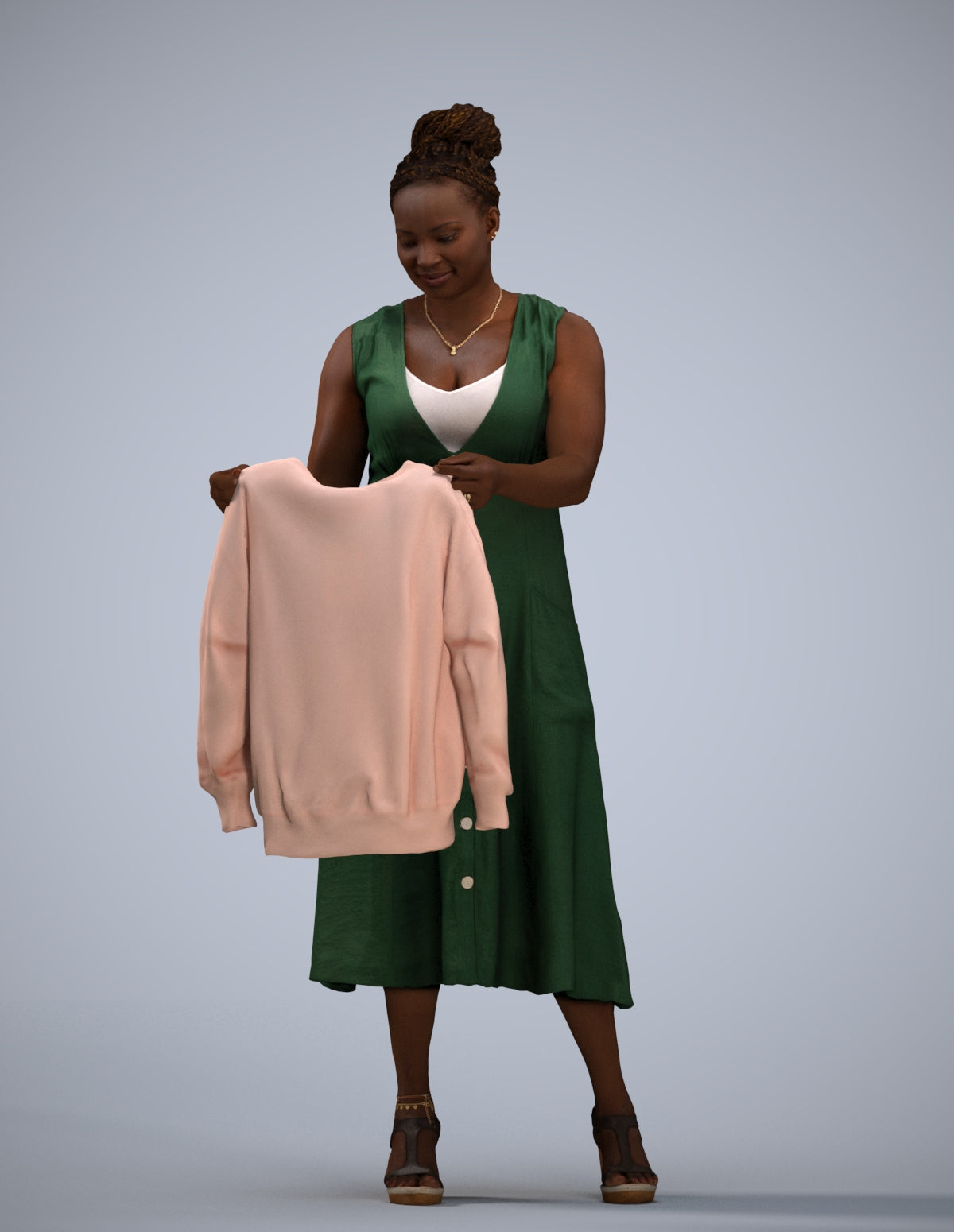3D scanned woman standing casual, photorealistic archviz people for Enscape and SketchUp