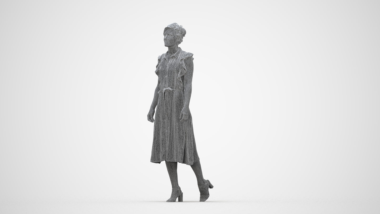 scanned 3D woman business walking, photogrammetry people for Enscape and V-Ray, wireframe back view