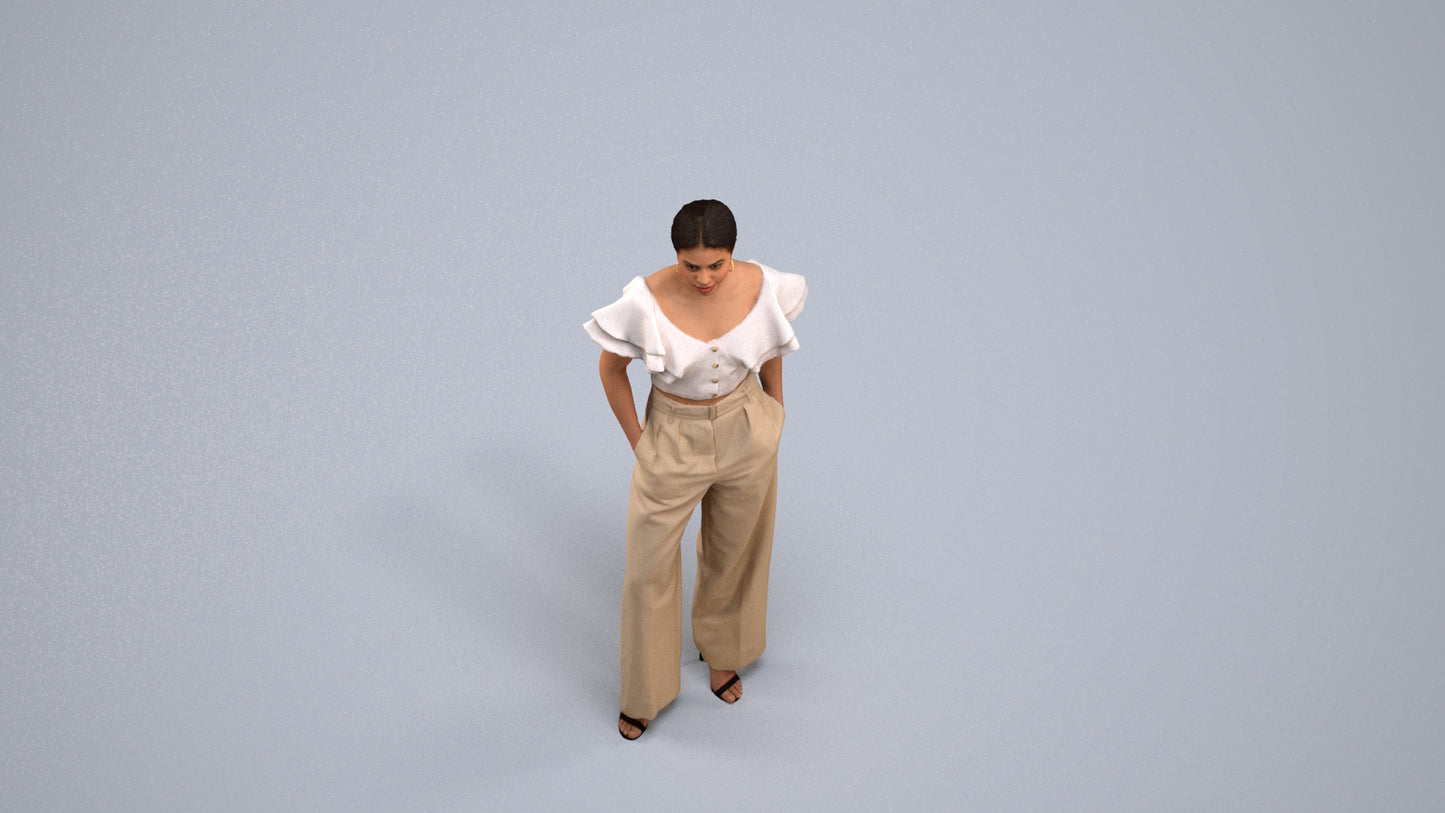 3D scanned woman standing business, photorealistic archviz people for Enscape and SketchUp, back view render