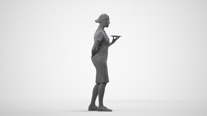 photogrammetry 3D woman hospitality, realistic human model archviz FBX, wireframe side view