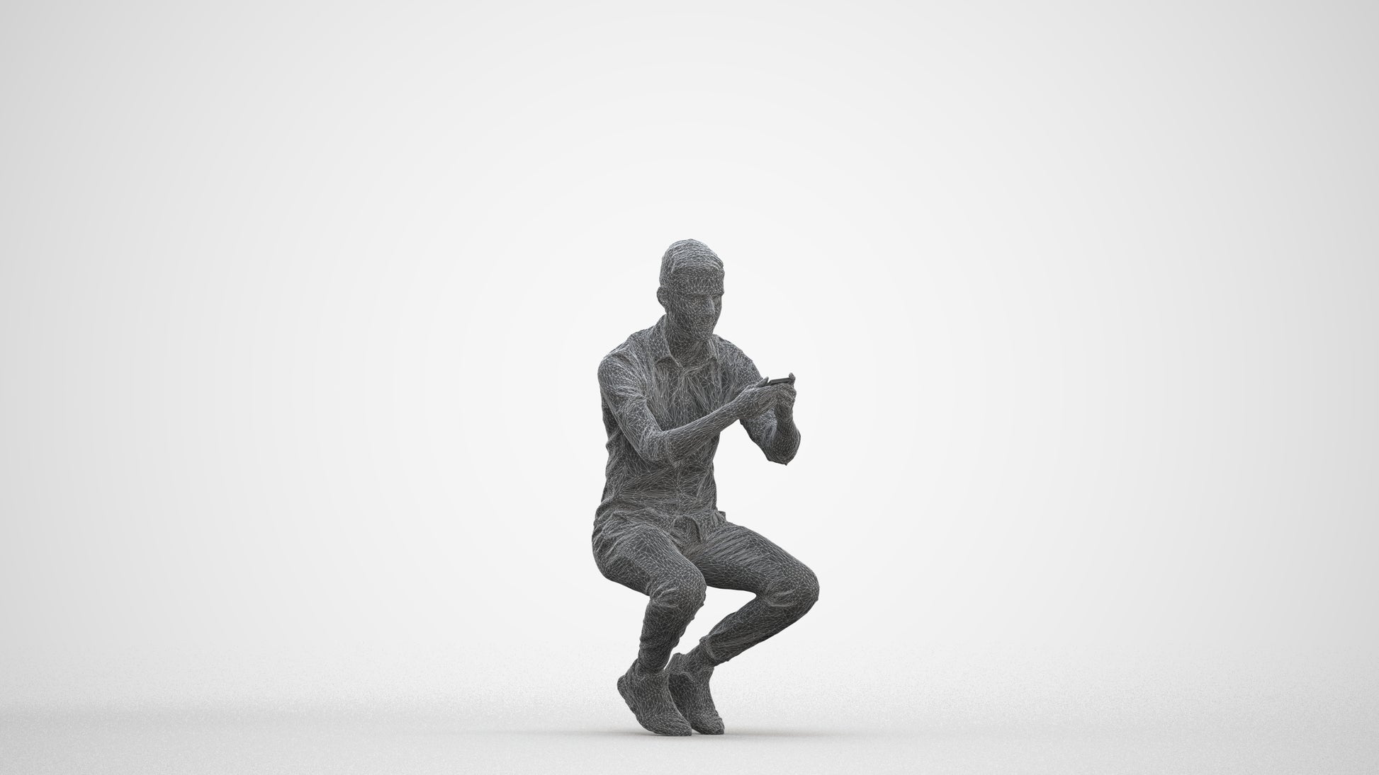 realistic 3D man casual sitting, scanned archviz people for Blender and 3ds Max, three-quarter front view render