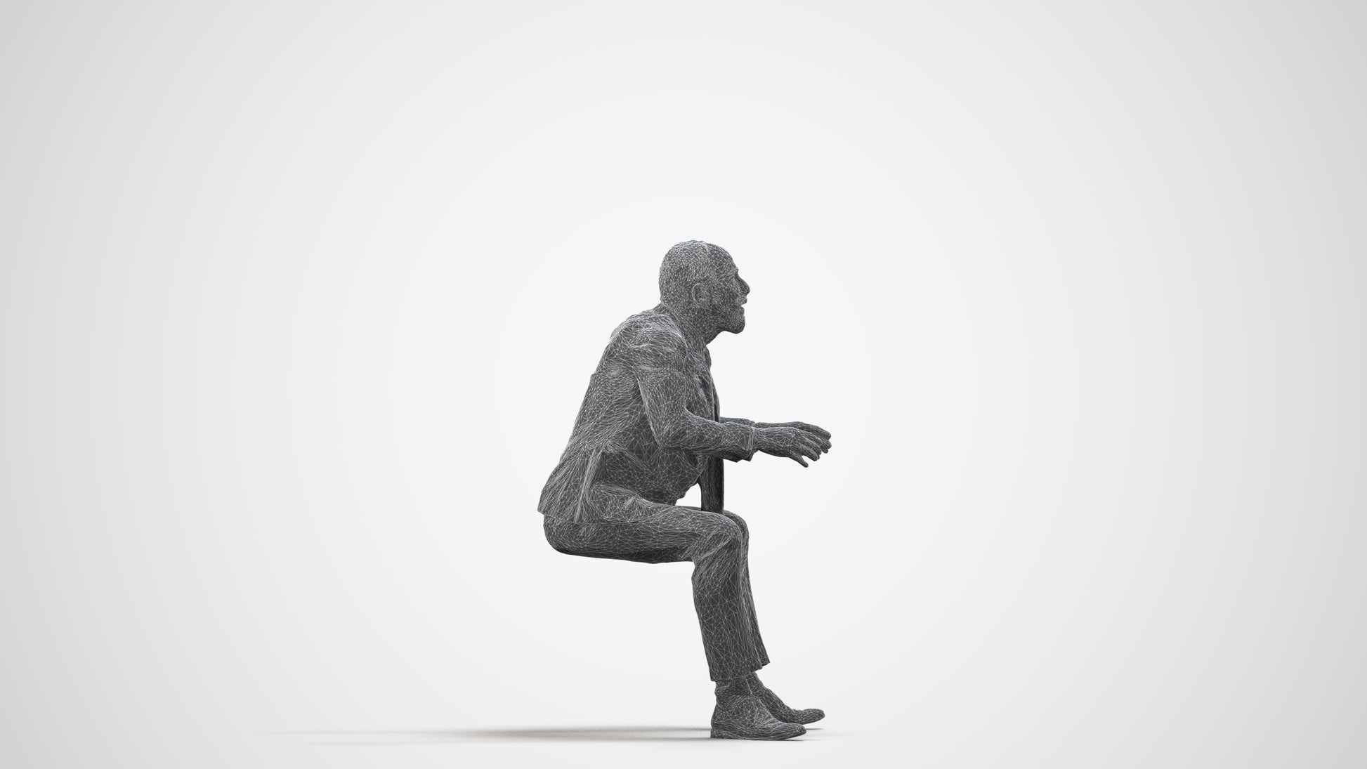 3D scanned senior man business, photorealistic archviz people for Enscape and SketchUp, wireframe side view
