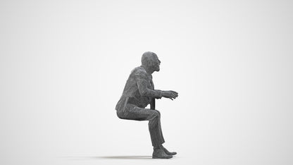 3D scanned senior man business, photorealistic archviz people for Enscape and SketchUp, wireframe side view