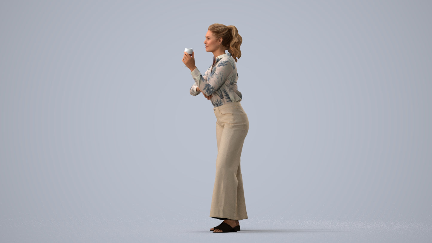 scanned 3D woman casual standing, photogrammetry people for Enscape and V-Ray, three-quarter view render