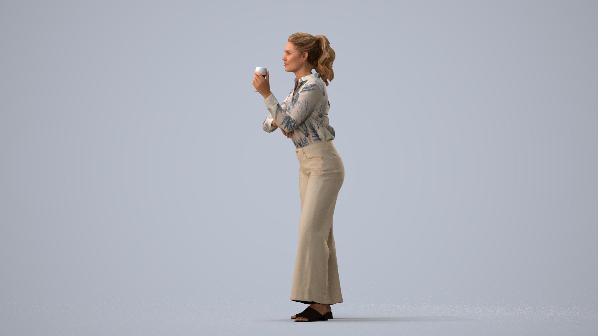 scanned 3D woman casual standing, photogrammetry people for Enscape and V-Ray, three-quarter view render
