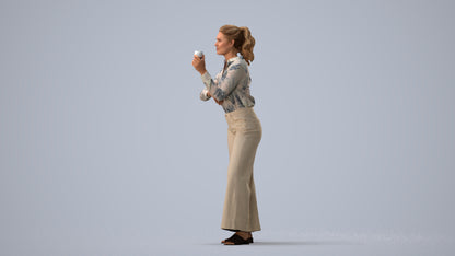 scanned 3D woman casual standing, photogrammetry people for Enscape and V-Ray, three-quarter view render