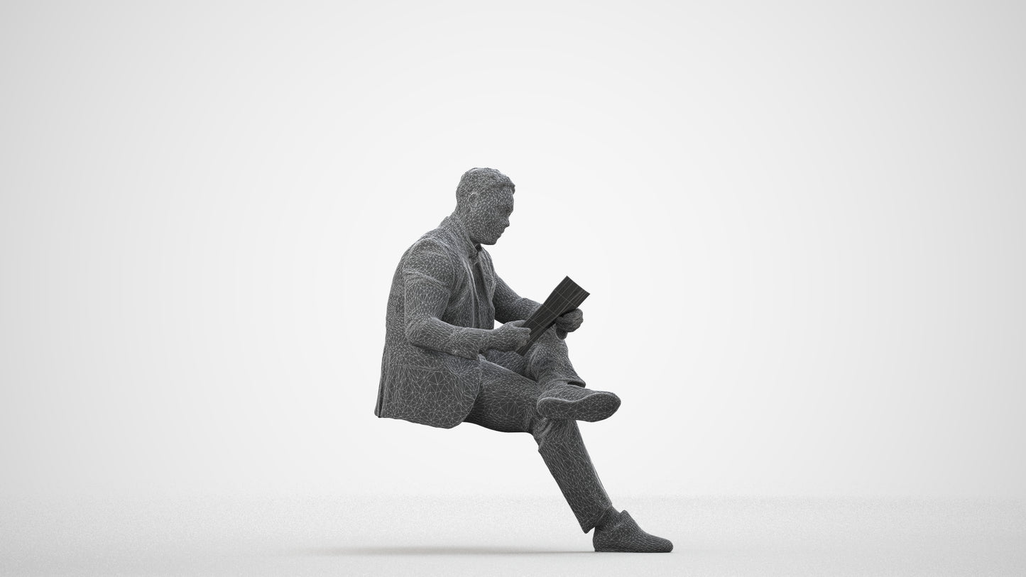 scanned 3D man business, photogrammetry people for Enscape and V-Ray, wireframe side view