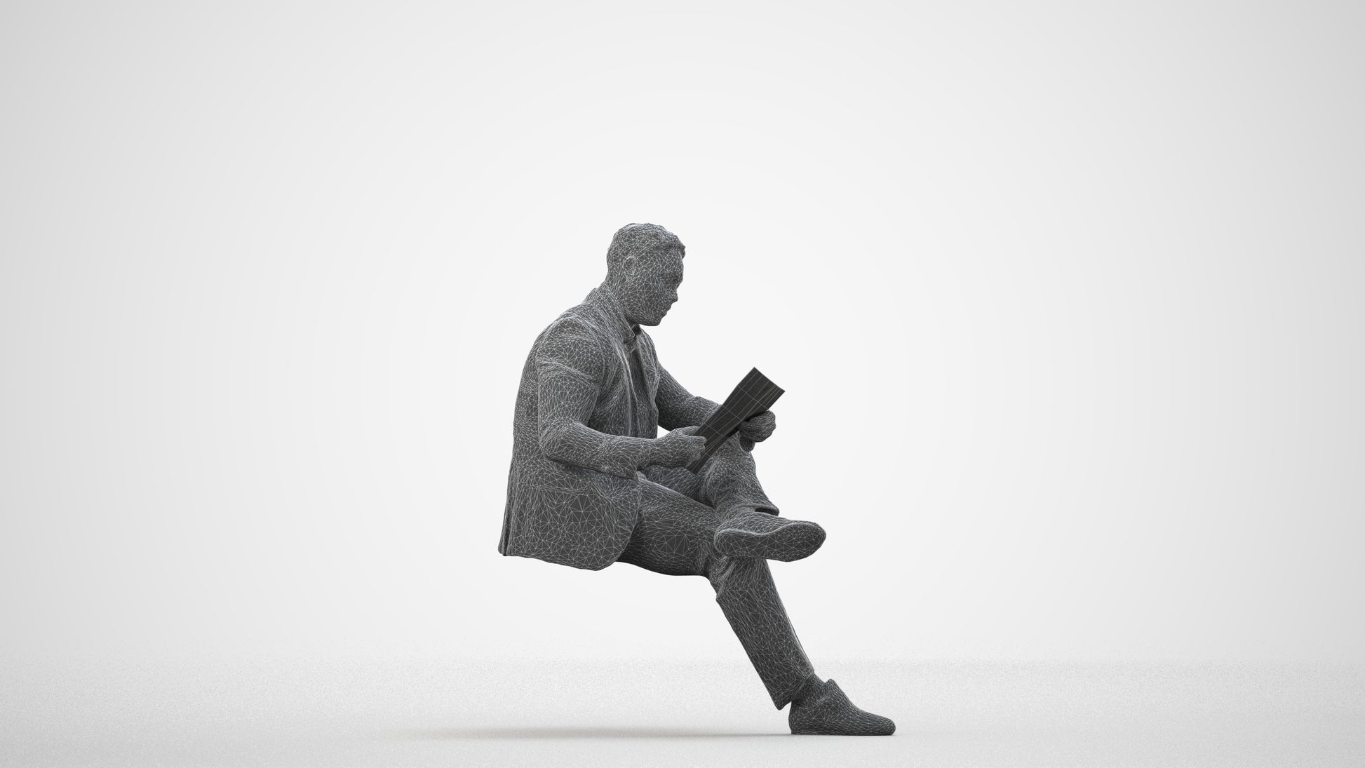 scanned 3D man business, photogrammetry people for Enscape and V-Ray, wireframe side view