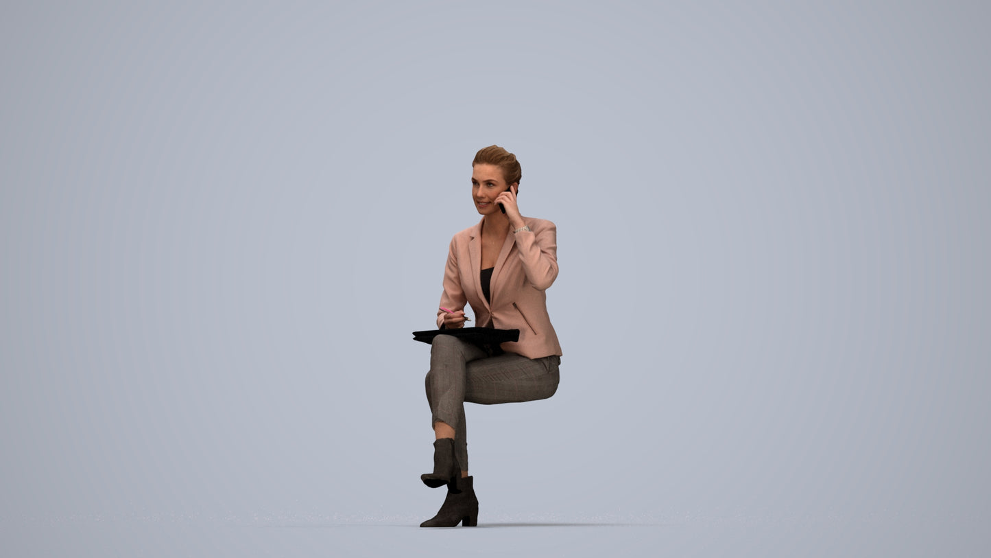 photogrammetry 3D woman business, realistic human model archviz FBX, top-down view render
