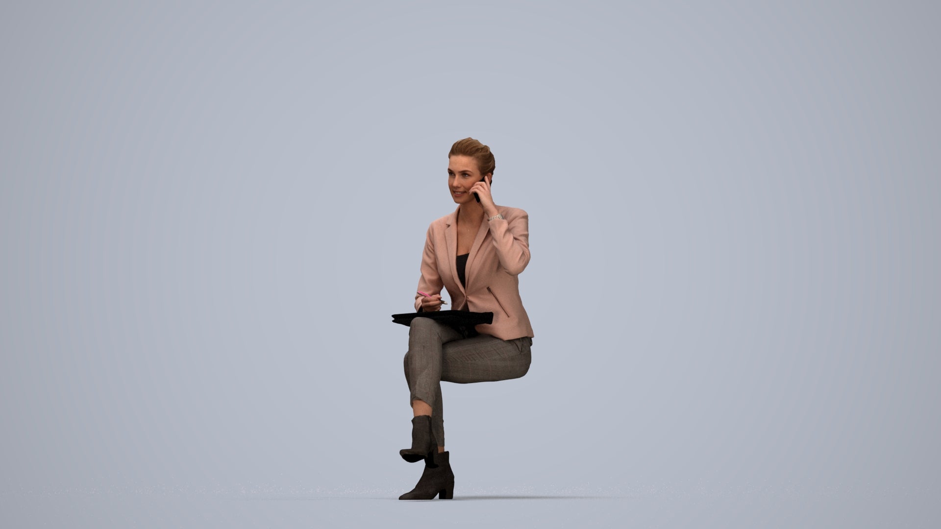 photogrammetry 3D woman business, realistic human model archviz FBX, top-down view render