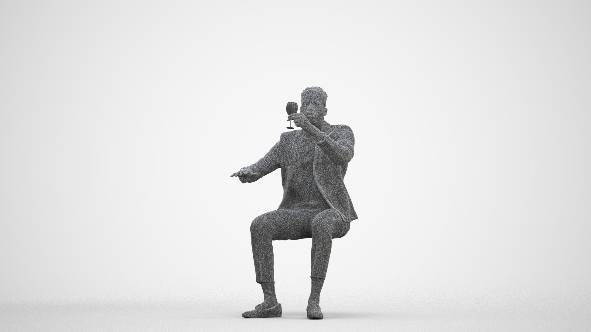 3D scanned man sitting formal, photorealistic archviz people for Enscape and SketchUp, three-quarter front view render